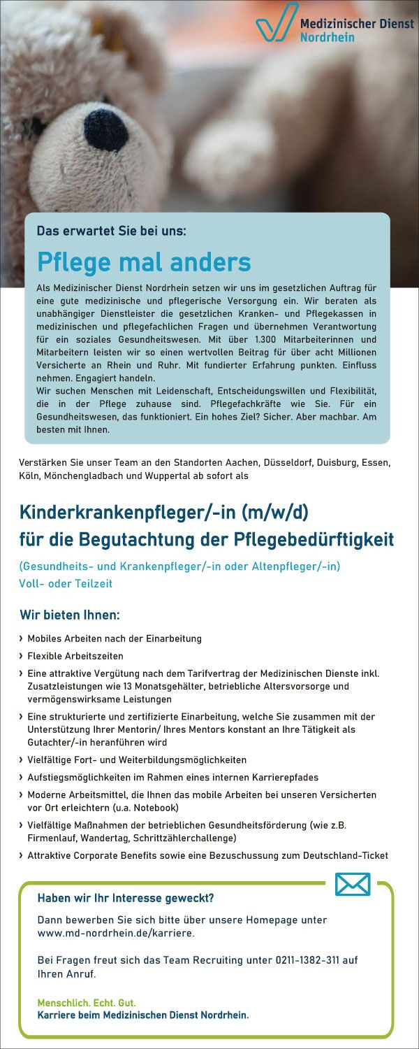 Kinderkrankenpfleger/ -in (m/w/d) für die Begutachtung der Pflegebedürftigkeit