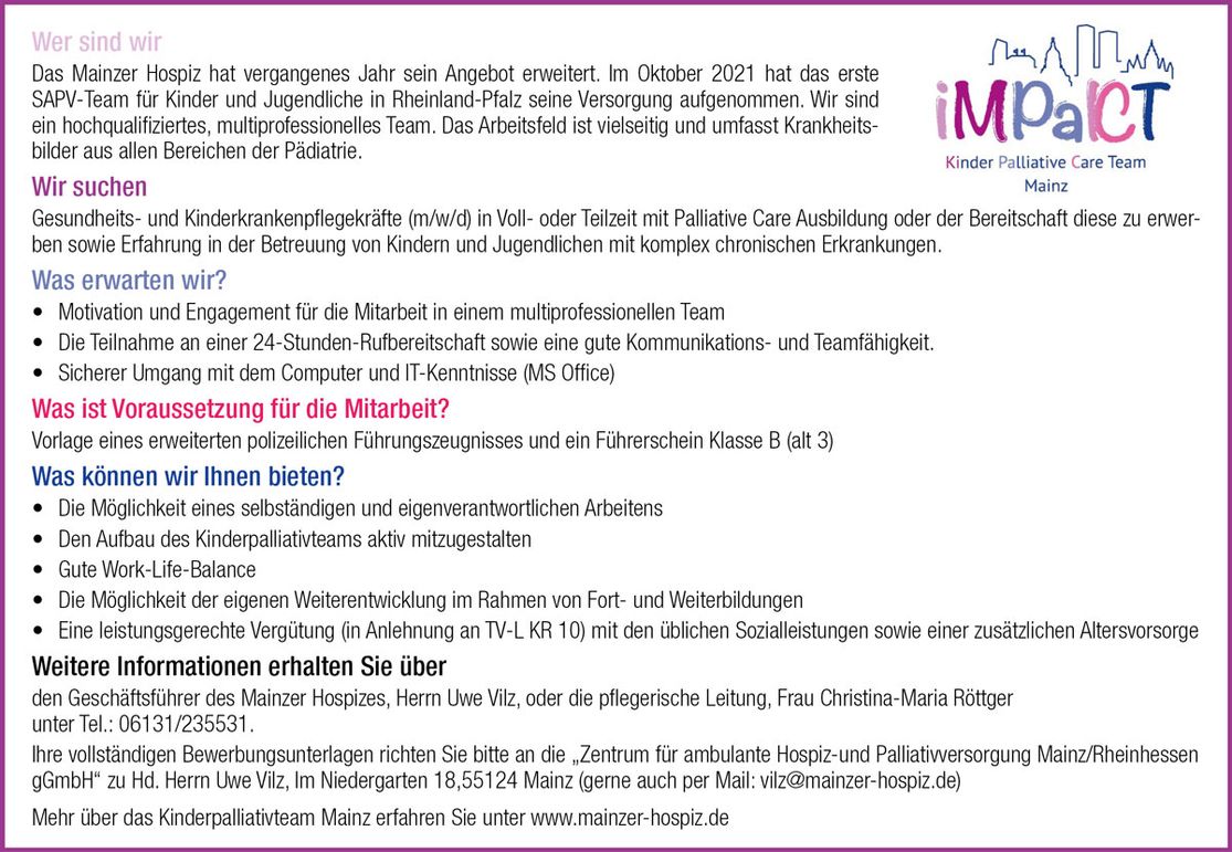 Gesundeits- und Kinderkrankenpflegekräfte (m/w/d)